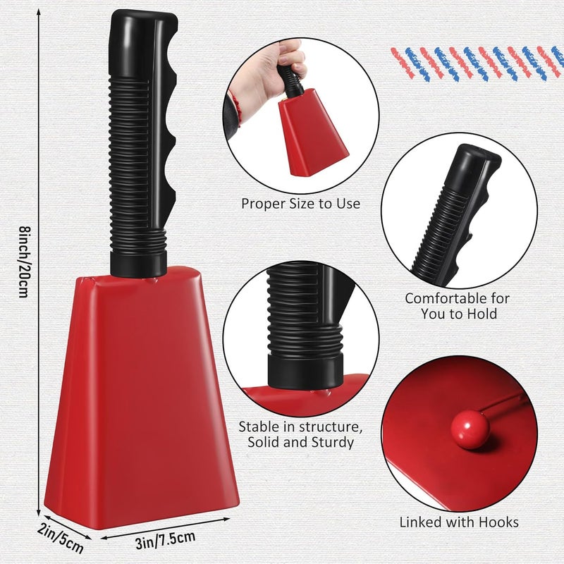 Fiada 12 Pcs Cow Bell 8 Inch Noise Makers for Sporting Events Loud Hand Bell Musical Cheering Cowbell with Handle for Football Classroom Graduation School Events (Red) - Image 2